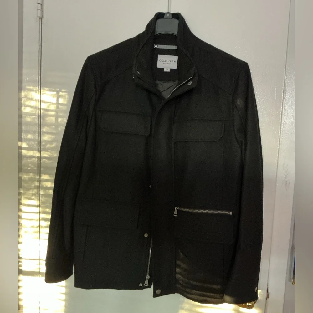 Cole Haan Men's M65 Wool Blend Field Jacket Coat Peacoat Black Size Medium - Picture 2 of 7